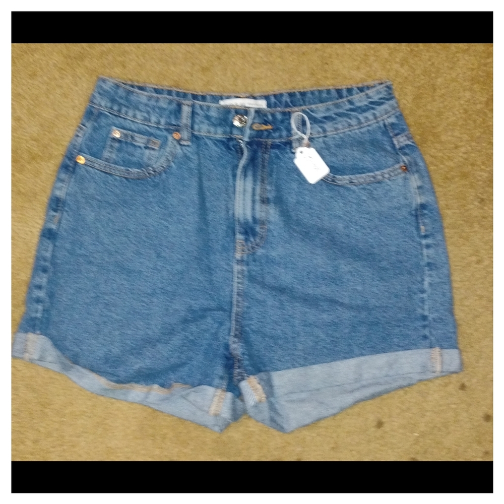Primark High Rise Cuffed Denim Shorts size 8